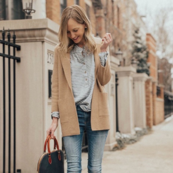 J. Crew Eloise Open Front Sweater Knit Blazer Jacket Minimalist Preppy Tan XL - Picture 10 of 10